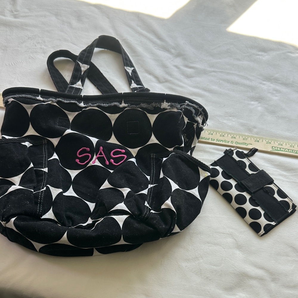 Black and White Polka Dot Tote Bag with Matching wallet